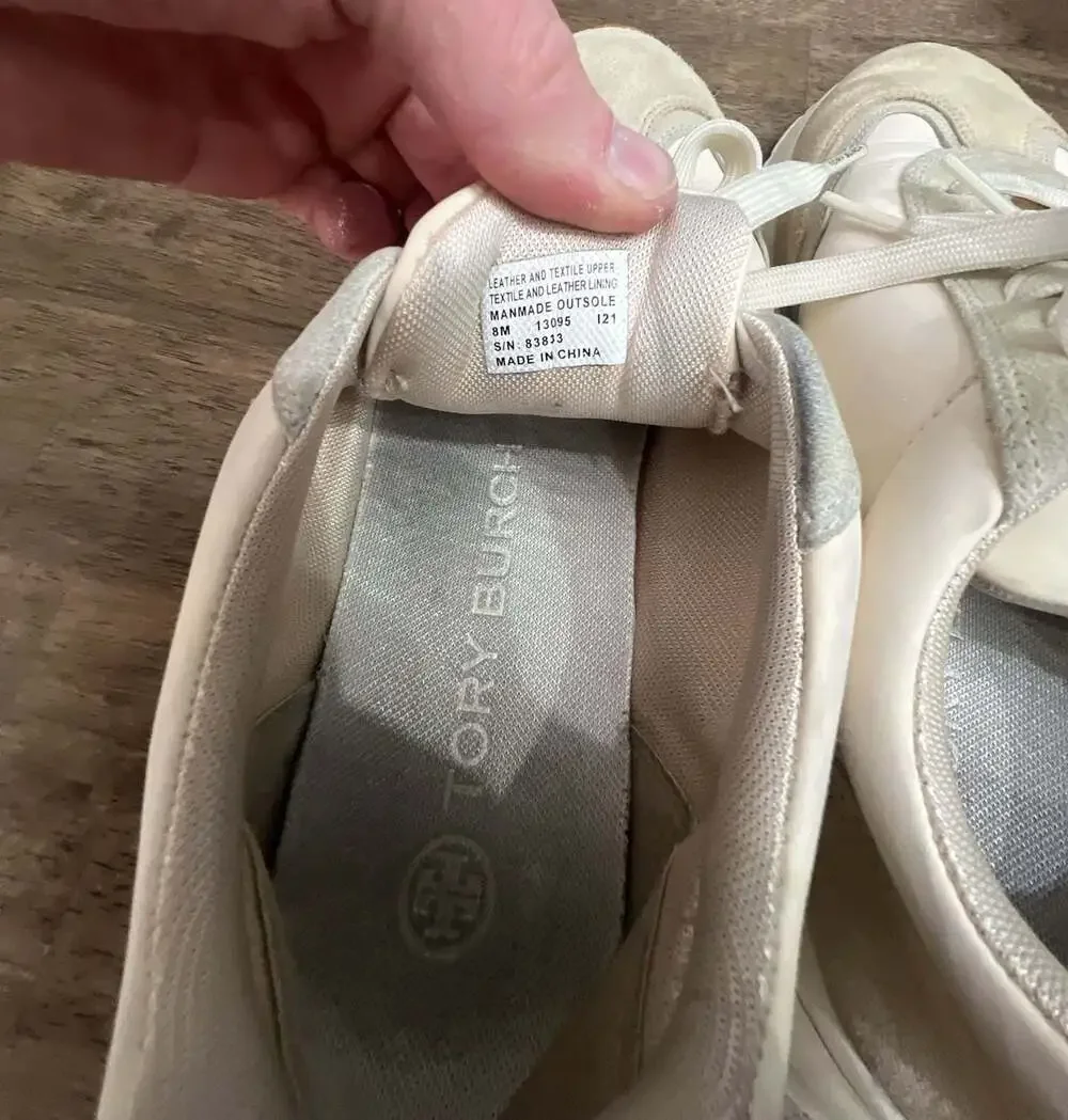 Tory Burch Women's Good Luck Trainer Sneakers Ivory Taupe 8m